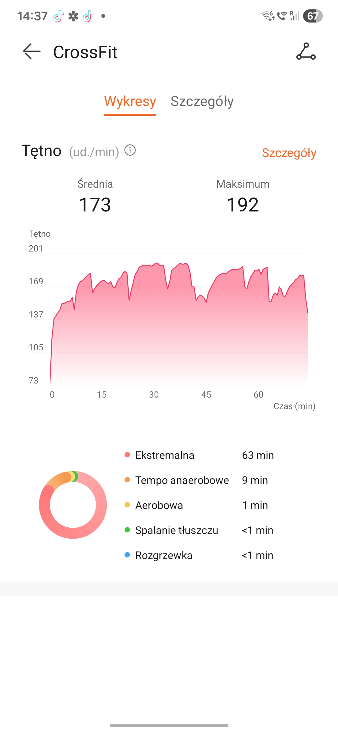 Wykres tętna podczas treningu HYROX